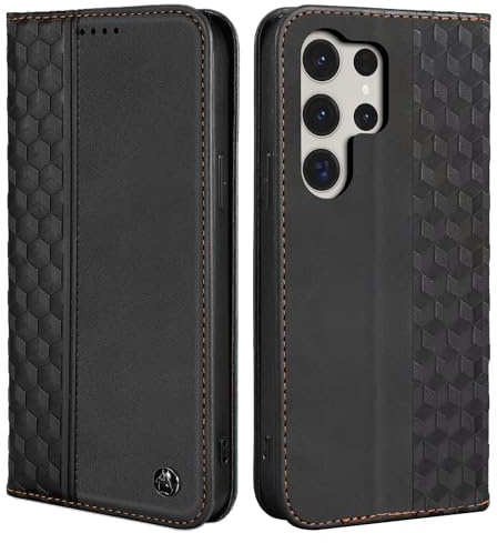 CXTcase Handyhülle für Samsung Galaxy S23 Ultra Hülle, Lederhülle Flip Case für Samsung Galaxy S23 Ultra, PU Leder Stoßfeste Magnetische Schutzhülle Tasche für Samsung Galaxy S23 Ultra, Schwarz
