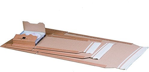 karton-billiger | Universalverpackung Buchverpackung Wickelverpackung Buch Verpackung selbstklebend Aufreißfaden Wellpappe braun | 11 versch. Größen (CD - 147 x 129 x 55mm, 100)