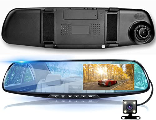 VACANON Dash Cam Front and Rear, 4.3 Front and Rear View Mirror Camera 1080P Dual Dash Cam with G- sensor, Motion Detection, 170° Wide Angle, Loop Recording Reverse Monitor System