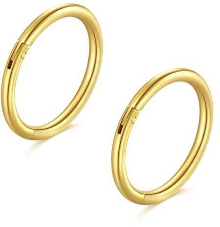 Longita 2 Stück Nasenpiercing Ring, 316L Chirurgenstahl Nasenring, 18G Septum Clicker Ring, Helix Conch Knorpel Tragus Piercing Ohr Innendurchmesser 11MM Gold