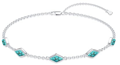 DOLIOX Natürlich Türkis-Armband für Damen 925er Sterlingsilber Echter Rhombisch Grüner Stein Tennisarmband Schmuck für Sie