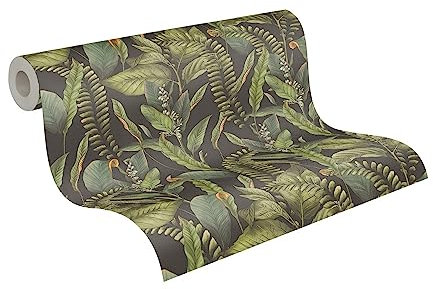 Livingwalls Papier peint intissé Jungle 394131 Papier peint intissé Motif jungle Noir/vert 10,05 m x 0,53 m pour 5,33 m²