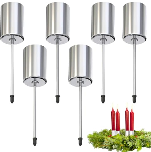 Adventskranz Kerzenhalter, 6 Stück Kerzenhalter Adventskranz, Stabkerzenhalter Adventskranz Silber, Kerzenstecker Adventskranz, Kerzenhalter Stabkerzen, Kerzenständer Stabkerzen, Kerzenhalter Kranz