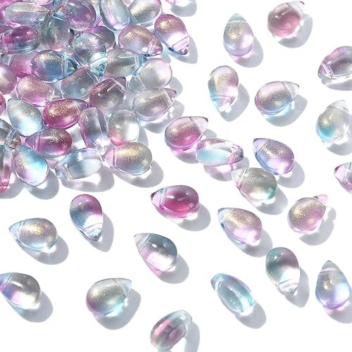 UR URLIFEHALL Lot de 100 perles transparentes en verre peintes en forme de larme avec poudre pailletée pour la fabrication de bijoux