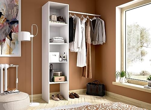 Dmora - Großer Kleiderschrank Presanella, Struktur für begehbaren Kleiderschrank, offener Kleiderbügel, 138 x 40 x 186 cm, Weiß