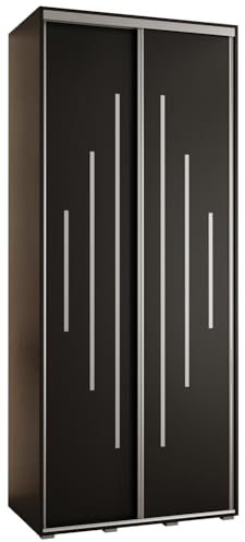 MEBLE KRYSPOL Davos 12 110 Schrank mit Zwei Schiebetüren für Schlafzimmer - Moderner Aufbewahrungsschrank mit Kleiderstange und Regalen - 235,2x110x60 cm - Schwarz Schwarz Silber