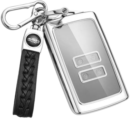 MEDZUK Car Key Cover Compatible with Dacia Duster 2 2017-2023 2024 TPU Key Fob Cover , Key Case Protection Accessories with Keychain (Silver)