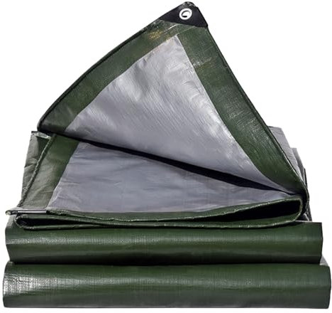 EPFHR Lona impermeable resistente de 2 m x 3 m, 180 g/m², de plástico PE verde y plateado, con ojales para muebles de jardín, techos, cenadores, paneles laterales, leña, cubierta multiusos