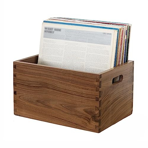 CD Halter Vinyl-Schallplatten-Aufbewahrungskiste aus Holz, CD-Schallplattenhalter, Würfel-Schallplatten-Organizer aus schwarzem Walnussholz, LP-Schallplattenbox, Aufbewahrungshülle for Vinyl-Schallpla