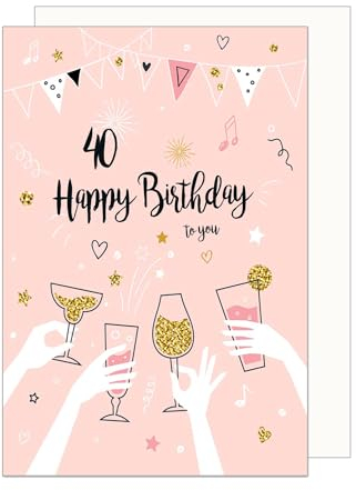 Edition Seidel Premium Glückwunschkarte zum 40. Geburtstag mit Umschlag. Geburtstagskarte Grusskarte Billet Karte Happy Birthday Mann Frau Rosa (GZ353-40 SW024)