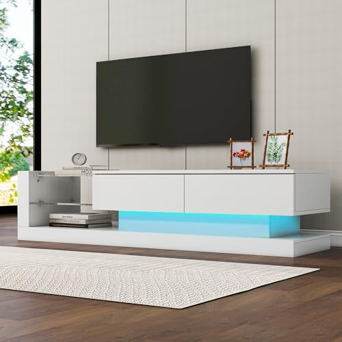 Merax Mueble para TV, mueble bajo para TV, 140 cm, 60 pulgadas, madera con LED, cómoda para salón, TV, mesa de televisión, armario, color blanco