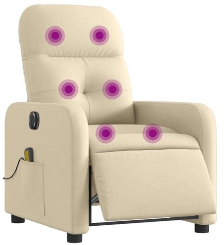 vidaXL Massagesessel, Sessel Elektrisch, Relaxsessel mit Liegefunktion Vibrationsfunktion, Fernsehsessel Liegesessel für Wohnzimmer, Creme Stoff