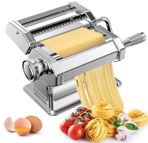 Generisch Nudelmaschine Manuelle Handkurbel Edelstahl Automatisch mit 6 Einstellbaren Dickeneinstellungen 2 in 1 Nudeln Maker - Perfekte Frische Nudelmaschine für Familie