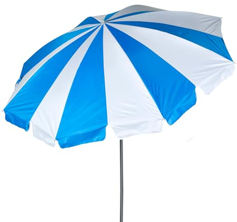 AKTIVE Sombrilla de playa, 200 cm, Franjas azul y blanco, Mástil acero, Inclinable y regulable en altura, Tejido poliéster Oxford, Protección UV50, Funda transporte, Sombrillas grandes (62345)