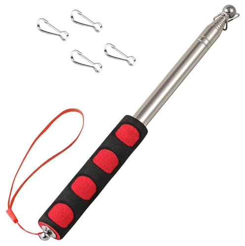 Qiuboluny 2.5M Teleskop Fahnenstange, Handheld Fahnenstange Fahnenmast mit Clips, teleskopstab Fahnenstange Ausziehbar, für Camping Reise Ausflüge Wettbewerbe Lehrer Reiseleiter (rot)