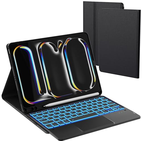 Keyboard Case for 2024 iPad Pro 11 inch (M4) - 7 Color Backlit Detachable Tablet Keyboard Cover with Touchpad - iPad Pro 11 (M4, 2024) iPad QWERTY UK Layout Keyboard Case with Pen Holder Black