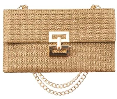Yousis Women's Woven Straw Clutch Bag - Summer Beach Handbag Purse Wallet for Wedding Party (Apricot)