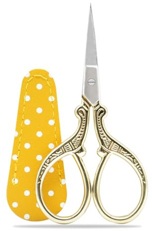 Stickschere Stoffschere Kleine Handwerk Edelstahl Schere zum Nähen Gewinde Nadelarbeit Handwerk Trimmen 1pcs mit gefälschtem Leder Schere Abdeckung (Gold)
