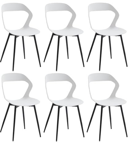 JZGORC 4er Set Nordisches Esszimmerstuhl, Küchenstuhl, Mit Metallbeinen, Großes Hohlrücken-Design, Geeignet für Wohnzimmer, Esszimmer, Freizeitzimmer – Weiß + Schwarz