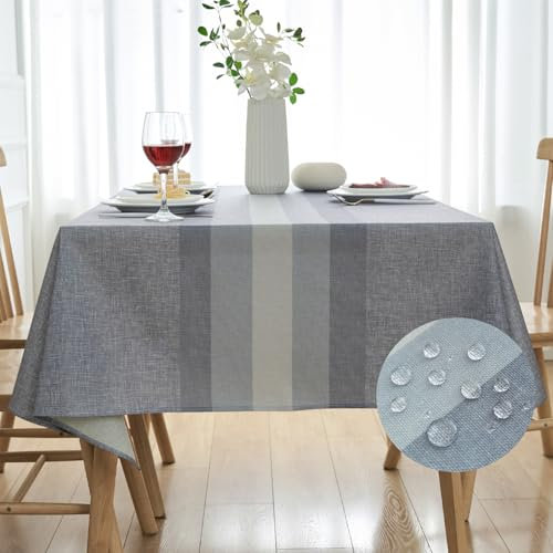 Arwllzz Rectangle Tablecloth, Grey Stripe Fabric Small Table Covers Modern 140x100 cm Dust-Proof Table Cloth Waterproof Heat Resistant Party Tabletop Decorations for Dinning Kitchen Wedding Outdoor