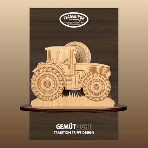 weigla | Bastelset aus Holz original Erzgebirge | 3 teilig Motiv Traktor mit Heuballen I zum Bemalen und Basteln I schöne Geschenkidee I Kreativset