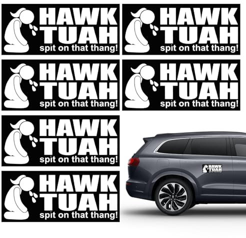 Rienan 6 Stück Hawk Tuah Aufkleber,Wasserfester Hawk Tuah Sticker,Spit on That Thang Decal,Hawk Tush Lustige -Aufkleber,Hochwertiger Vinyl-Aufkleber,for Cars,Stoßstange,Trucks,Laptops