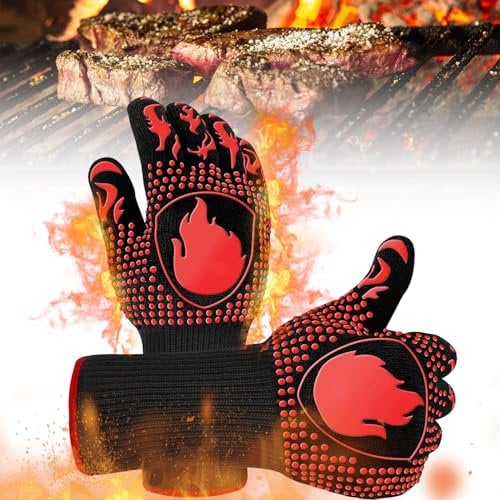 BBQ Handschuhe, Grillhandschuhe hitzebeständig bis 800°C, BBQ Topfhandschuhe, Grillhandschuhe Hitzebeständige, Kochhandschuhe Backhandschuhe Backofenhandschuhe, Ofenhandschuhe für Backen Küche Grillen