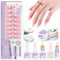 SAVILAND Kit d'Ongles en Forme d'Amande: 16 Tailles de Faux Ongles à Pointe Française, Colle pour Ongles et Dissolvant, Kit Complet avec Gel Constructeur Clair et Lampe à Ongles