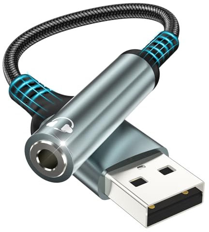 bakibo Adaptador USB a Jack 3.5 mm, Tarjeta de Sonido Externa USBA a Audio 3,5 mm Cable DAC Adaptador Jack a USB para Auriculares y Micrófono Compatible con PC Portátil Laptop Ordenador PS5, Negro