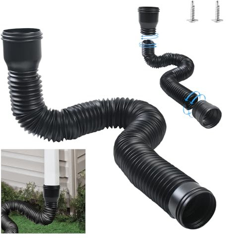Gemsaya 2 Stück Dachrinne Fallrohr Verlängerung Flexible, Regenrinnen Ablauf Regentonne für Fallrohr 80mm & 100mm, Auffangbecken Fallrohr Erweiterungsset Extender von 47 bis 150 cm, Schwarz