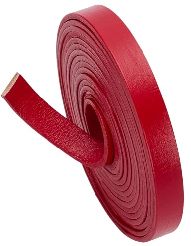 WADORN Cordón plano de piel auténtica de 2,5 m y 10 mm para manualidades, piel de vaca auténtica tira de cuerda trenzada de cuero grano plano tiras de piel cuerdas, rojo