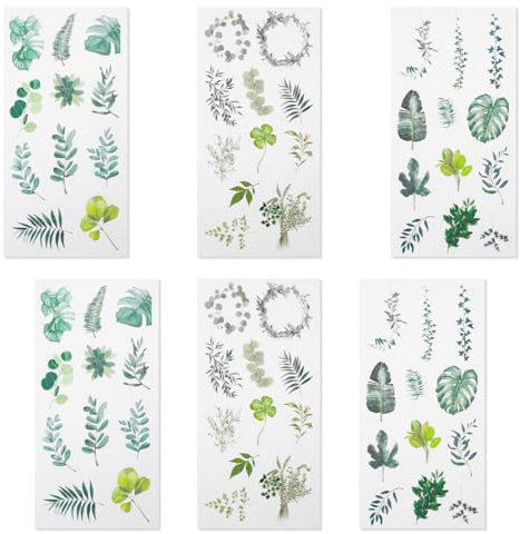 68pcs Leaf Stickers for Scrapbooking Nature Leaves Stickers Self Adhesive Green Plants Stickers for DIY Decorative Luggage Notebook Glass Laptop Planners (6 Sheets)