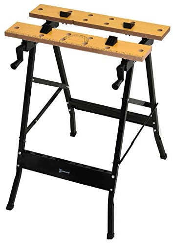 DURHAND Établi pliant établi de serrage avec 4 serre-joints table de travail chevalet de sciage, charge 100 kg, structure en acier, plan de travail pour chantier atelier garage, 62,5x60,5x78,5cm, noir