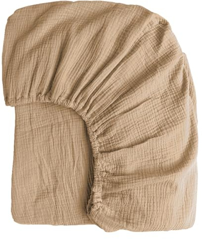 Boqingzhu Muslin Baumwolle Spannbettlaken 160x200cm Beige Khaki Braun Atmungsaktiv Weich Hautfreundlich Spannbetttuch Bettlaken für Matraze bis 30cm Boxspringbett Topper