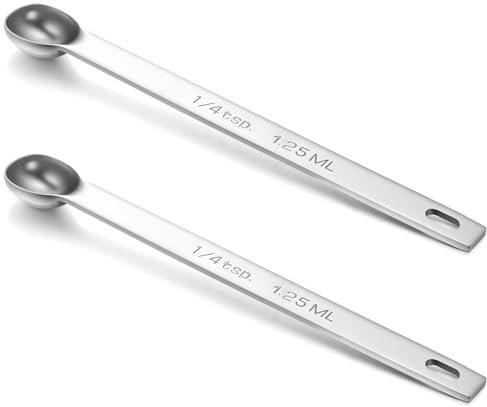 Tyqour 2PCS 1/4 Teaspoon Measuring Spoon Small Mini Stainless Steel Long Handle Measuring Spoons (1/4 TSP | 1.25 Ml | 1.25 Cc) Teaspoons Measuring Spoon Measuring Teaspoons