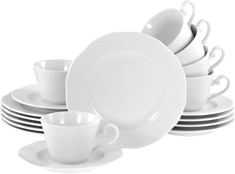 CreaTable, 24589, Serie Arianne, 18-teiliges Geschirrset für 6 Personen, Kaffeeservice aus Porzellan, spülmaschinen- und mikrowellengeeignet, Made in Europe