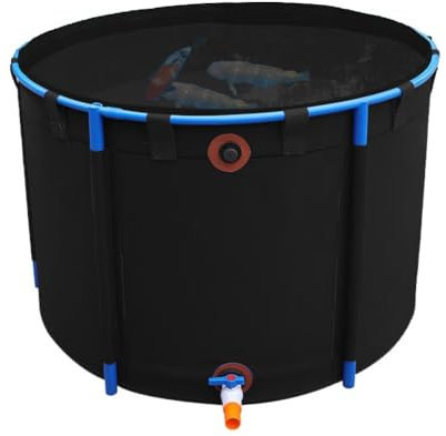 Bassin à poissons hors-sol flexible de grande capacité – Piscine ronde en PVC avec cadre, idéale pour abri de sauvetage aquatique, design noir durable, 3 x 1 m