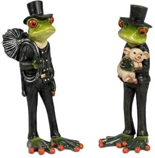 formano 2er Set Frosch Figur lustige Glücksbringer 18 cm handbemalt lustige Deko aus Kunststein - Hochwertige Geschenkidee & originelle Indoor-Dekoration aus Froschhausen