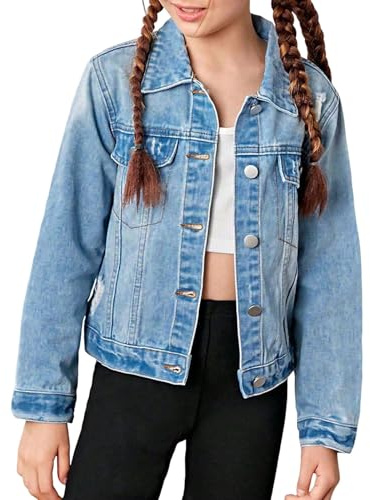 Girls Denim Jacket Longe Sleeve Girl Sleeveless Jean Jacket Toddler Light Blue Washed Denim Jackets ripped Button Fashion Coat Casual Top Outwear for Baby Kids
