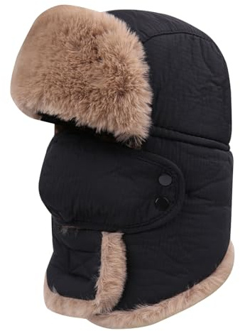 BSYLOO Unisex Faux Fur Ushanka Trapper Hat with Face Mask, Insulated Aviator Winter Hat, Cold Weather Ski Hat