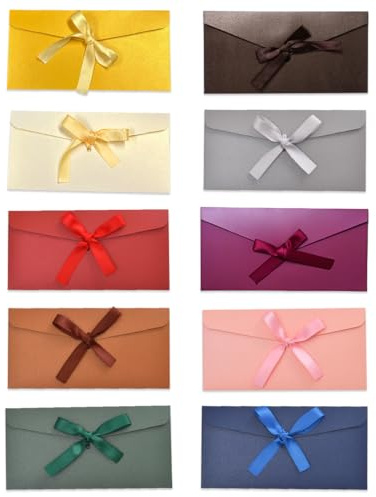 ZORVYN 10 Stücke Retro Kraftpapier Briefumschläge mit Farbigen Bändern, Perfekt für Geschenkkarten, Party, Weihnachten, Hochzeit, Thanksgiving (Multicolor)