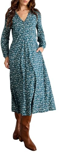 White Stuff Megan Jerseykleid – Klassische Midi-Länge aus Baumwoll-Modal-Jersey zum Hineinschlüpfen – Blau Druck – Größe 36