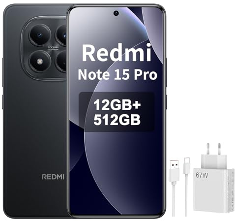 XIAOMI REDMI Note 15 Pro 4G, Smartphone 12 GB + 512 GB, 6500 mAh Langer Akku, 200 MP Kamera, wasserdicht IP65, 6,77 Zoll AMOLED FHD+ Display, Schwarz，Included 67W HyperCharge Combo