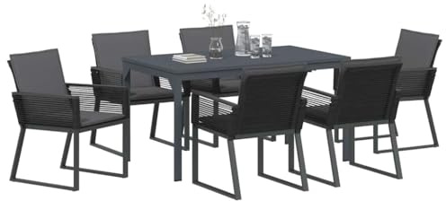 vidaXL Gartenmöbelset 7 pcs Anthrazit Kunststein, Außendessen im modernen Stil, Garten und Terrassenset, Klapptische und Stühle, Anthrazit