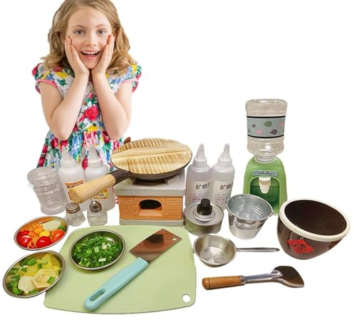 Mini kit de Cuisine pour, Jeu de rôle, ustensiles de Cuisine, Jouet éducatif, Mini brûleur de cuisinière, véritables ustensiles de Cuisine Alimentaires, Bouteilles d'épices, pour Live
