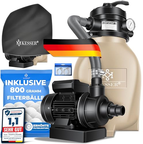 KESSER Filtro a sabbia + 800 g palline filtranti sostituiscono 25 kg filtro sabbia filtro piscina 10 m³/h impianto di filtraggio caldaia per piscina piscina valvola a 4 vie, facile controllo (sabbia)