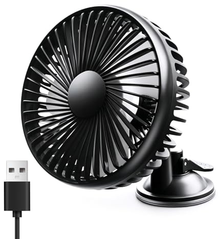 Car Fan, USB Fan, Sucker Fan,12V/24V Universal 360° Rotating Car Cooling Fan with 3 Speed Adjustable Strong Wind Low Noise for Car, Truck Vehicle, Home