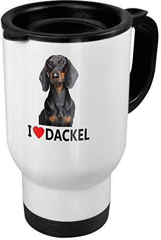 printplanet Thermobecher mit Hunderasse Dackel - Coffee to Go Becher, Thermo-Tasse, Farbe Weiß