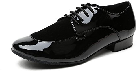 MINITOO Mens Dance Shoes Block Standard Heel Synthetic Leather Ballroom Dancing Shoes JF250504 Black UK 10.5