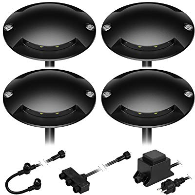 ledscom.de LED Boden-Aufbau-Leuchte Bunda, 2-flammig, schwarz für außen, befahrbar, warm-weiß, 4er Set